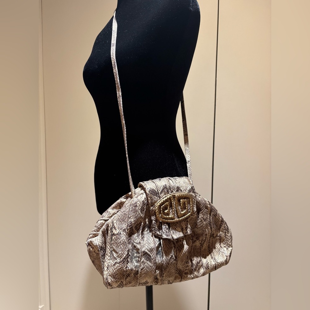NWT vintage Sharif gold alligator skin and leather crossbody bag
